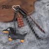 Handbag Decorative Pendant Faux Leather Dachshund Keychain Pendant, Cartoon Dog Hanging Keyring Decor with Braided Rope, Accessories Metal Carabiner