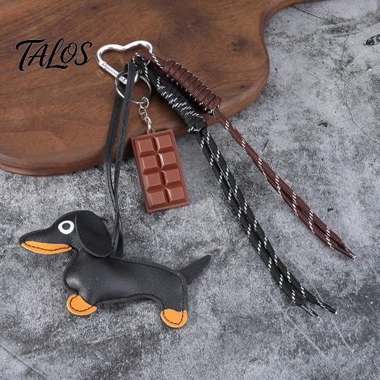 Handbag Decorative Pendant Faux Leather Dachshund Keychain Pendant, Cartoon Dog Hanging Keyring Decor with Braided Rope, Accessories Metal Carabiner
