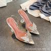 [Spot] High Heels 2025 New Rhinestone Bow Pointed Transparent Fairy Wind Crystal Bag Head Sandals