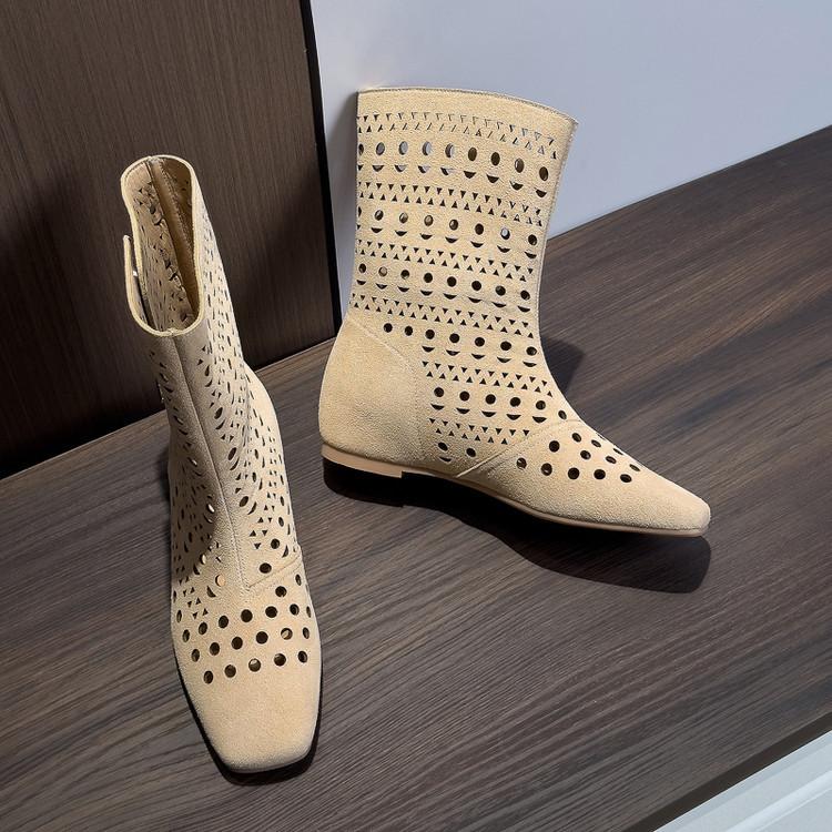 French hollow medium boots women's 2025 new autumn versatile women's boots inner height increase soft sole but knee knight boots