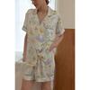 New summer products, with chest pads, human cotton satin, women's lapel print short-sleeved pajama set can be worn outside