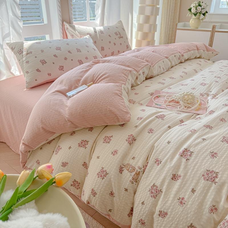 Class A maternal and infant grade, jacquard aerobic colored cotton, skin-friendly, comfortable, simple and literary 4pcs set on the bed