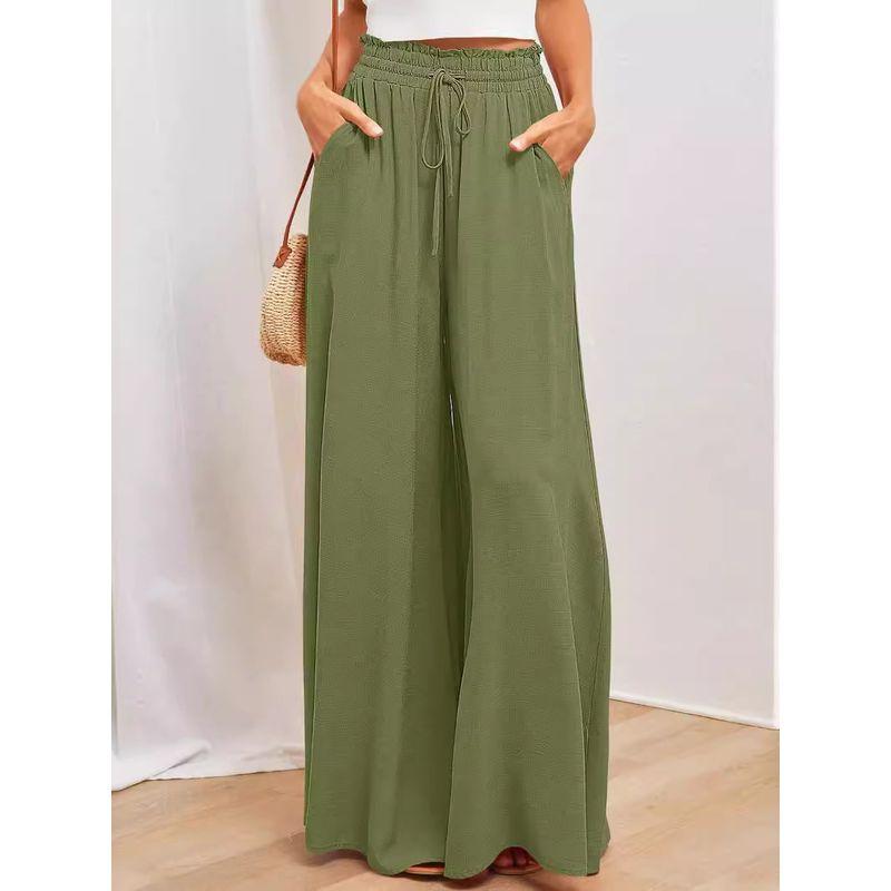Loose Solid Color Elastic Waist Pants Loose Pure Color Elastic High Waist Pants