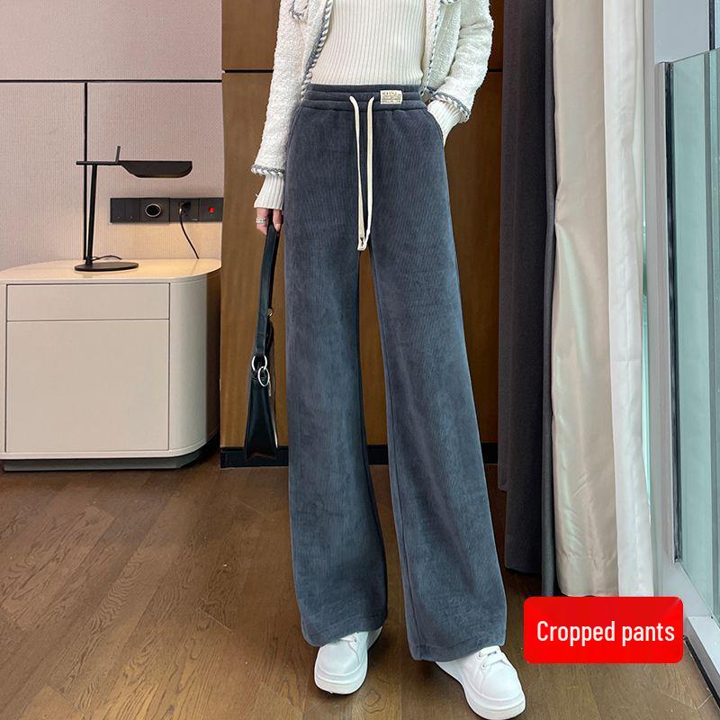 European Cotton Velvet Wide-Leg Pants for Women - Thickened, Loose Fit, Straight-Leg, Small Size, Casual, Perfect for Autumn and Winter
