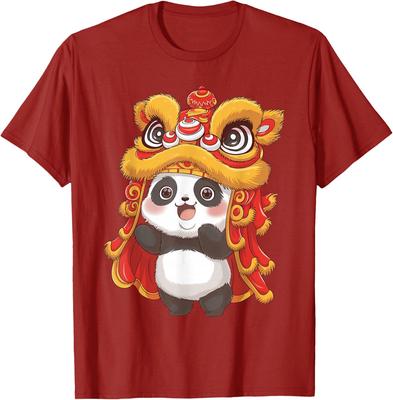 New Year Lion Dance Performance In 2026 Panda Cute Pattern Chinese Culture Tshirt Kawaii Cartoon Anime Clothes