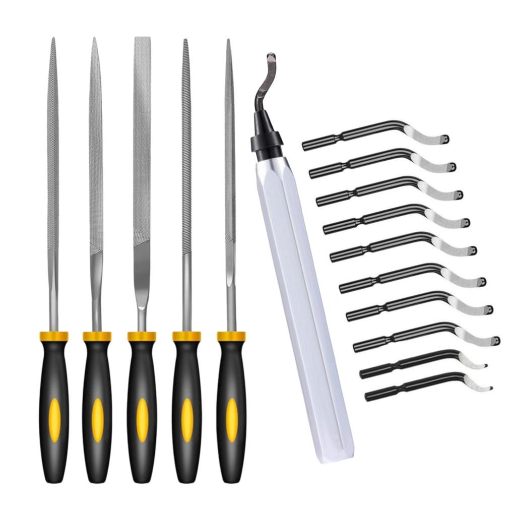 3D Print Deburring Tool Set with 11PCS HSS Blades Removing Burr 5PCS Diamond Needle File for 3D Print Metal Resin Copper Plastic