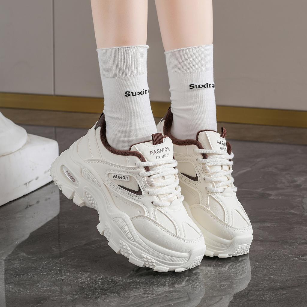 Black dad shoes new winter velvet warm two cotton shoes thick sole heightening casual sports shoes