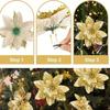 20 Stück/Set Glänzende Weihnachtsbaumdekorationen:Künstliche Weihnachtssterne mit Clips, Bougainvillea-Ornamente für Weihnachten