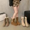 Cizme de zăpadă casual cu platformă groasă pentru femei, botine de gleznă călduroase de iarnă din piele întoarsă sintetică cu căptușeală din blană sintetică, pantofi cizme confortabile anti-alunecare până la jumătatea gambei pentru femei