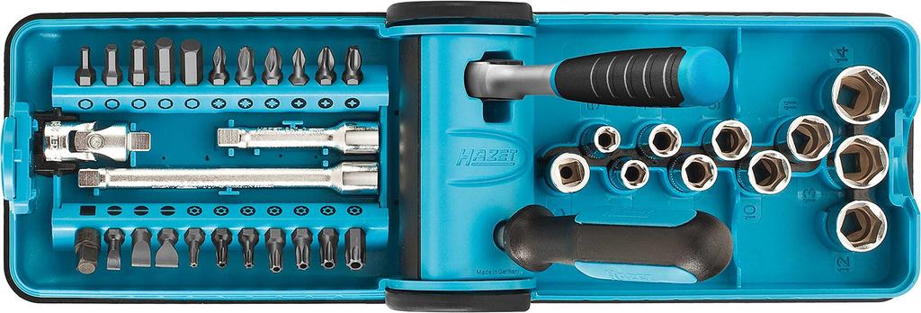 HAZET Smart Case Socket Wrench 10 Hex Sockets 21 Bits Ratchet Chrome Plated Professional Tool Set with Compact for Imported in 856-1HP Set, 38-piece,
