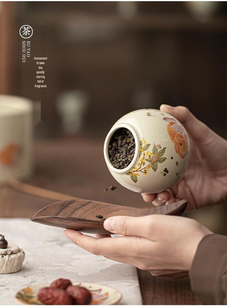 Ceramic Wood Ash Tea Caddy: Moisture-Proof, Fresh-Keeping Storage Jar for Goldfish Design