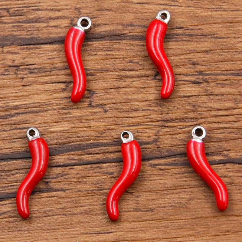 Stainless Steel Multi-Color Red Chili Pendant Charm in Two Sizes
