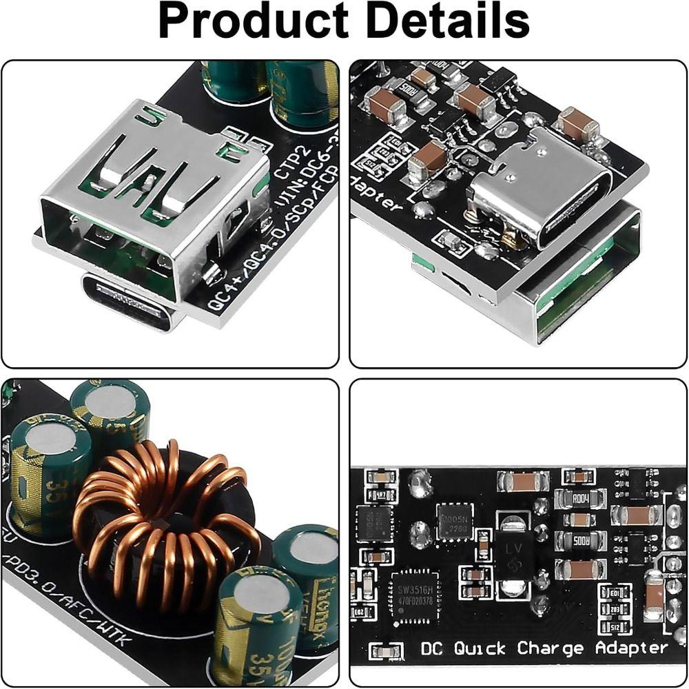 60W 6-35V Fast Charging Module USB Type C Quick Charge Adapter Step-Down Power Module Mobile Phone