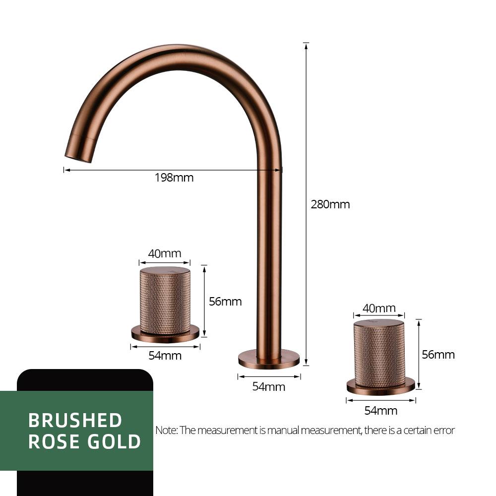 

Матовий Рожеве Золото Змішувач для Раковини 3 шт. Рифлені Ручки Кран для Раковини Гаряча та Холодна Настільний Змішувач Широкопоширений Змішувач Набір 3 Отвори