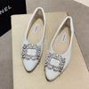 French Ladyshoes Single Shoes 2025 New Spring and Autumn Gentle Evening Pointed Shoes Flat Bottom Shallow Mouth Soft Bottom Temperament Rhinestone