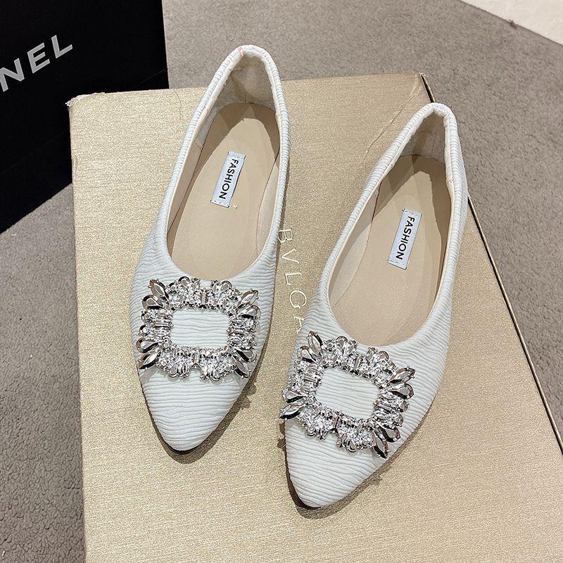 French Ladyshoes Single Shoes 2025 New Spring and Autumn Gentle Evening Pointed Shoes Flat Bottom Shallow Mouth Soft Bottom Temperament Rhinestone