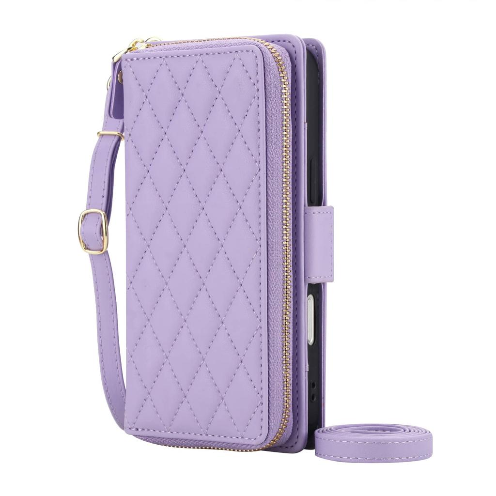 Crossbody peněženkové pouzdro pro iPhone 17 16 15 Pro Max Air 17e 16e 16 15 Plus, s RFID blokováním, na zip, s flip krytem a přihrádkami na karty