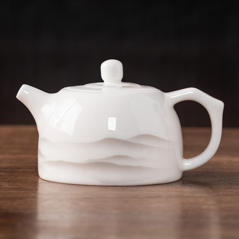 Beam Pot One Pot and Two Cups Suet Jade Porcelain Light Luxury Kung Fu Tea Set Kuaike Cup High-end Brocade Box Gift Box