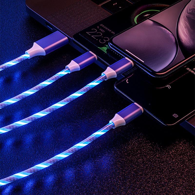 Three-in-One Luminous Fast Charging Cable: Colorful, Glowing, Car-Compatible