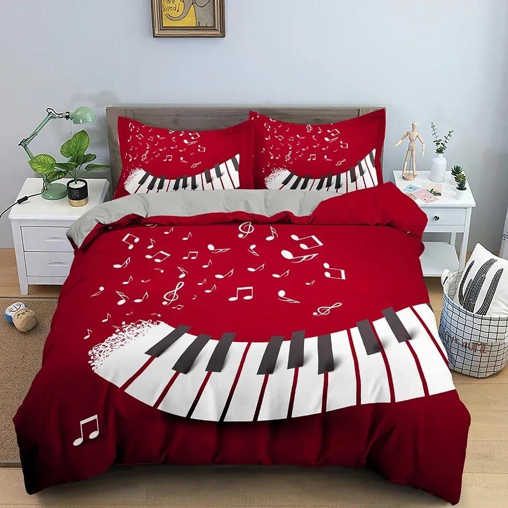 Musik Sängkläder Set Piano Keyboard Musiknot Täcke Queen Size Sänglinne Täcke Mikrofiber Gitarr Polyester Sängklädesset