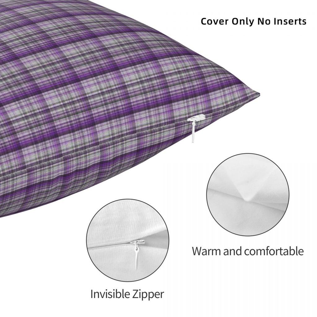 Tartan Lila und Grau Kissenbezug Polyester Leinen Samt Kreativ Reißverschluss Dekorative Wurfkissenhülle Heimkissenbezug 45X45
