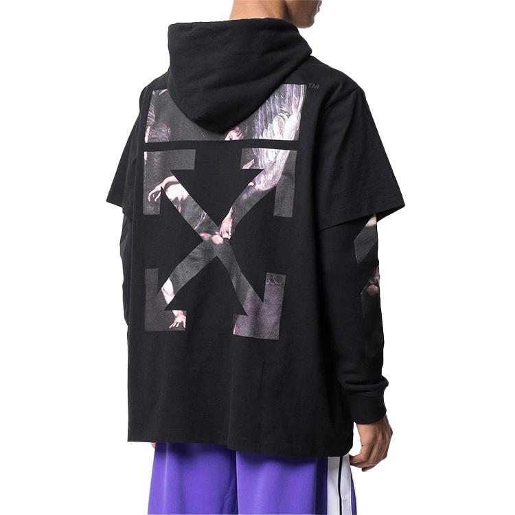 Off-White Ss20 Back Print Religious Motif Layered Hoodie Men Hoodie Black OMAB033S201850041088