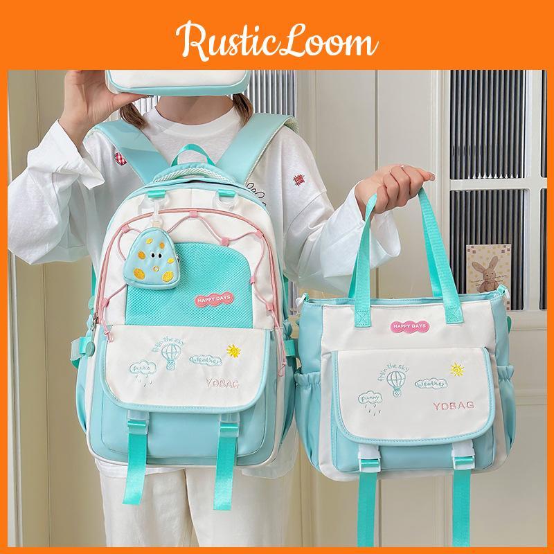Letter Cartoon Embroidery Student Lightweigh Backpack Three Piece For Use School