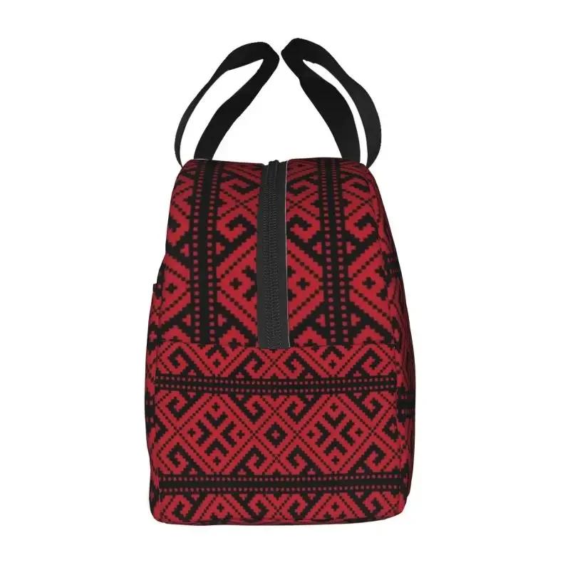 Embroidery Traditional Folk Art Insulated Lunch Bag Tatreez Cross Portable Thermal Cooler Lunch Box