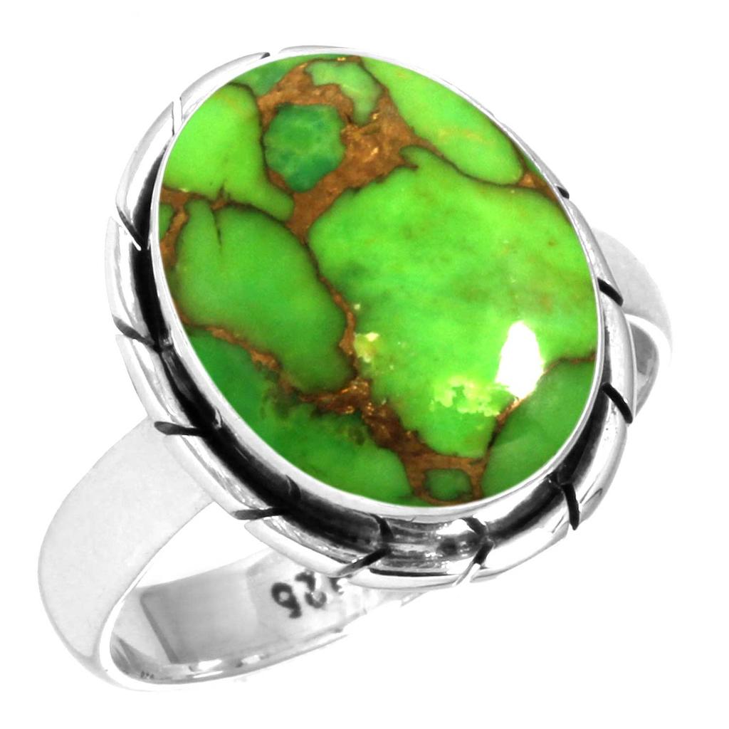 925 Sterling Silver Ring Women Gemstone Handmade Jewelry Christmas Gift Blue Green Purple Copper Turquoise Pearl Lapis Mother Of Pearl Costume