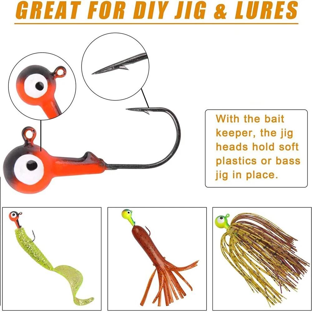 45Pcs Fishing Jig Heads Hooks Kit Round Jig Head Fishing Lures Assorted Ball Head Jigs 3D Eyes Painted Hooks for Bass Trout