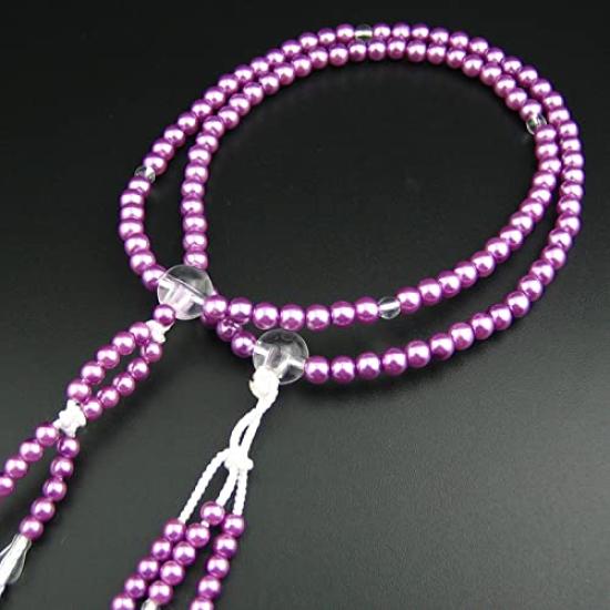 Myorenka Prayer Beads for Soka Gakkai, PC Pearl Prayer Beads for Men and Women, 9 inches, Medium Size, Acrylic and Crystal Finish, SGI Prayer Beads