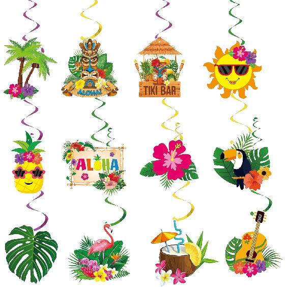 30pcs Luau Party Decorations Hawaiian Decorations Tiki Decorations Tropical Party Decorations Luau Hanging Swirls Aloha Party Decorations, Flower