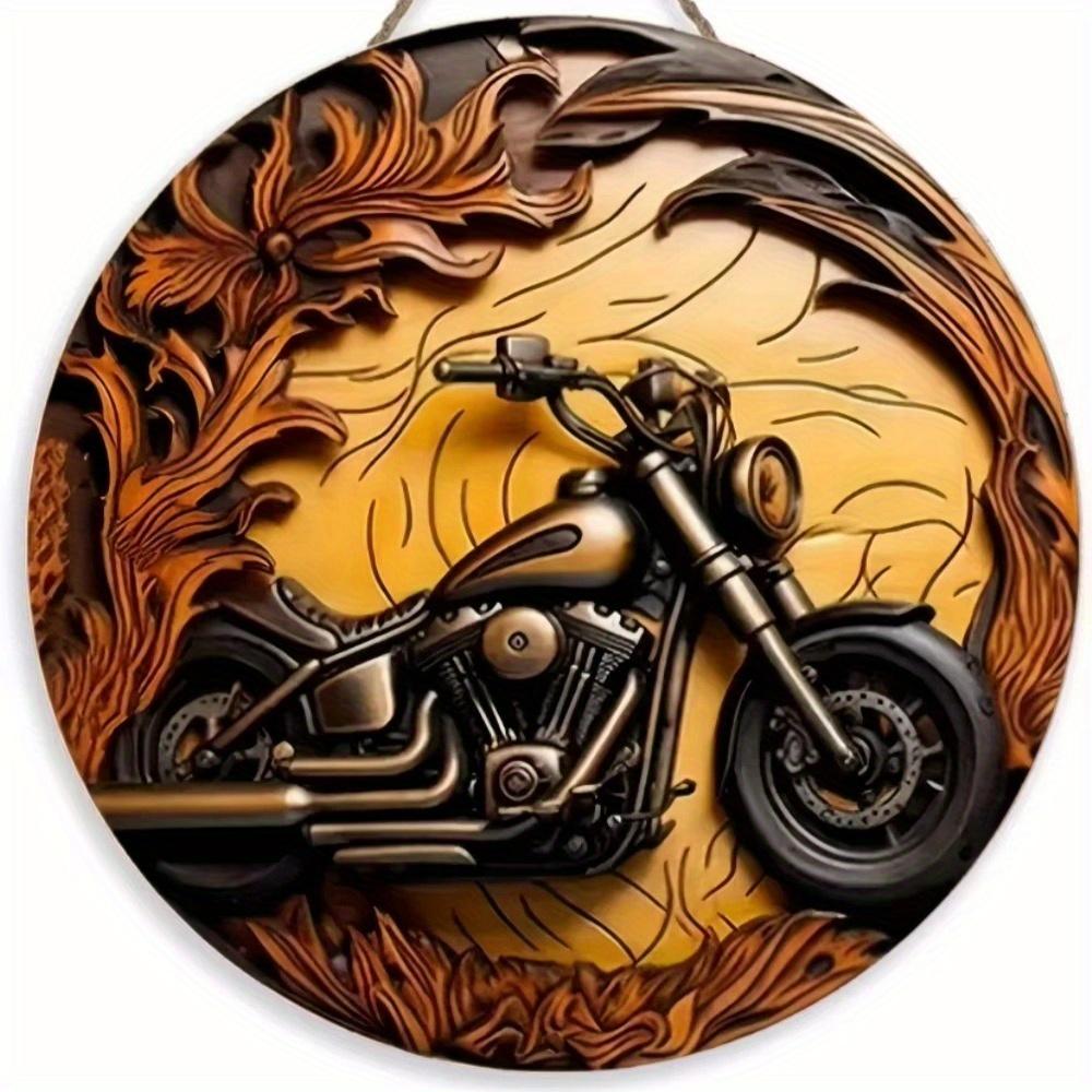 1pc 2d Flat Retro Motorcycle Circular Wooden Sign - 20cm, Suitable for Home Living Room, Bar, Caf É, Farmhouse Porch Decoration, Father's Day Gift