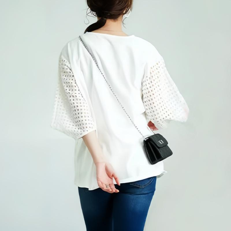 Japanese Korean Summer Women's Hollow Sleeve Patchwork Loose T-shirt