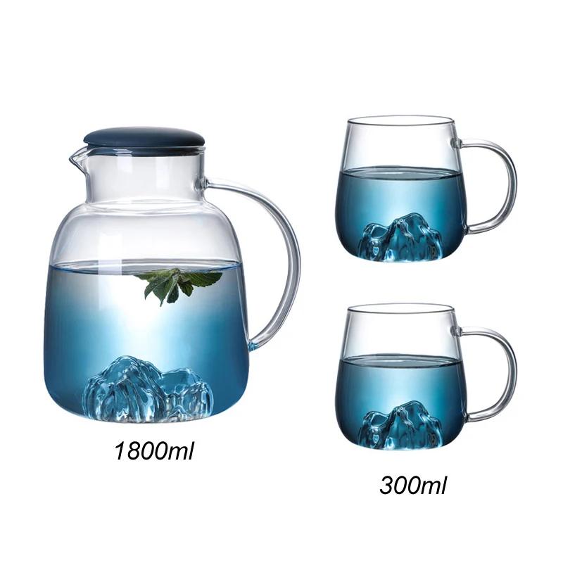 1800ml Glass Cold Water Bottle With Handle Fruit Tea Mug Kettle Mountain Design High Temperature Heatable Fine Jug Gradient Color for Home