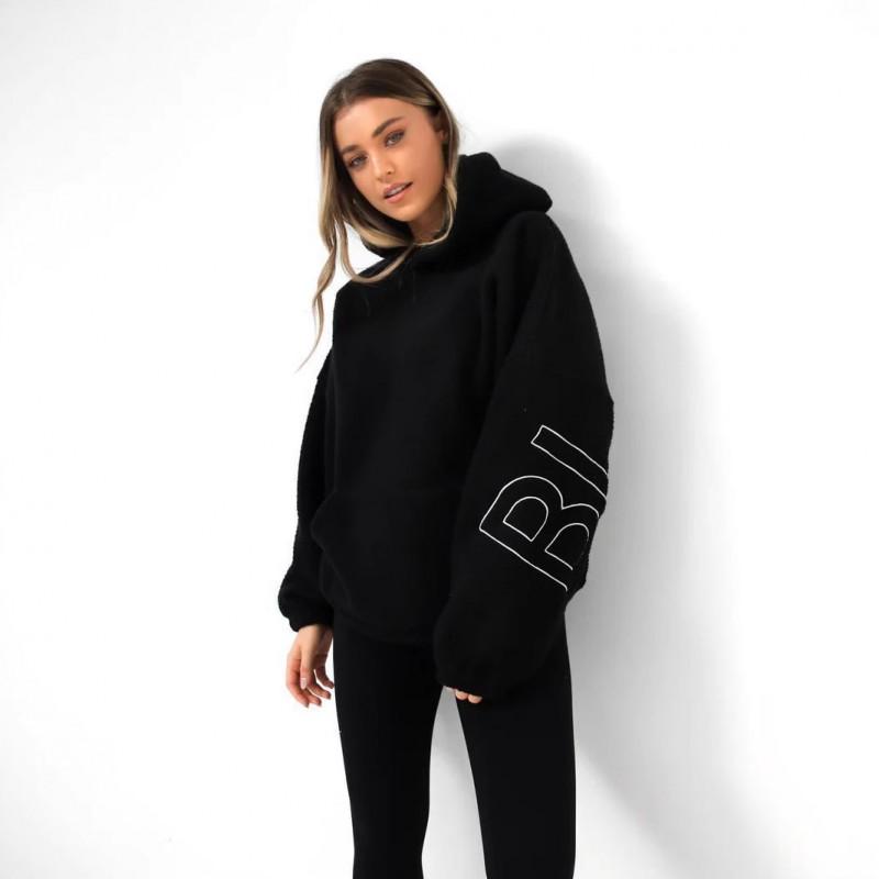Damen Oversized Kapuzenpullover Mit Stickerei Weiche Fleece-Mischung Langarm Lässiges Oberteil Winter
