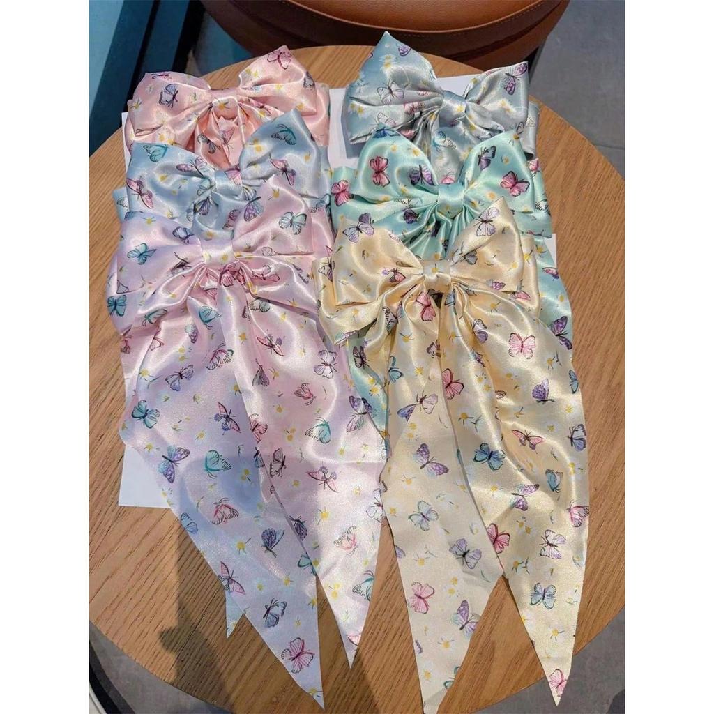 6 spring clip streamers bow hair clips for women
