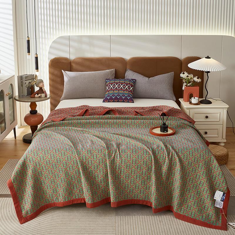 

Хлопковый жаккардовый плед из марли: Дышащее, Утолщенное Двухслойное Одеяло и Покрывало 200*230cm (1.95KG)