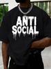 Unisexs Light Green Oversized T Shirt Anti Social Drip Letter Print Crew Neck Short Sleeve Hip Hop Streetwear Casual Summer Tops