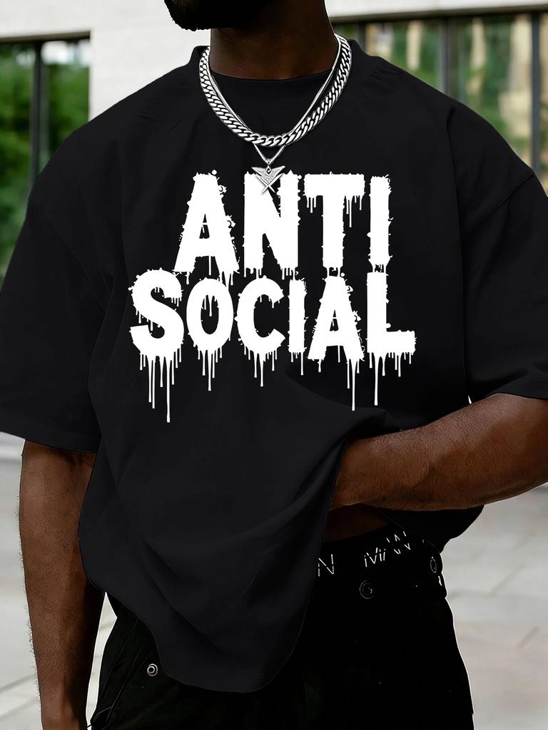 Unisexs Light Green Oversized T Shirt Anti Social Drip Letter Print Crew Neck Short Sleeve Hip Hop Streetwear Casual Summer Tops