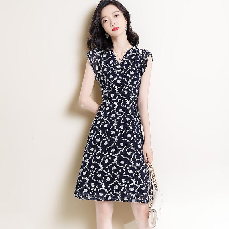 Women's Chiffon Floral V-Neck Dress