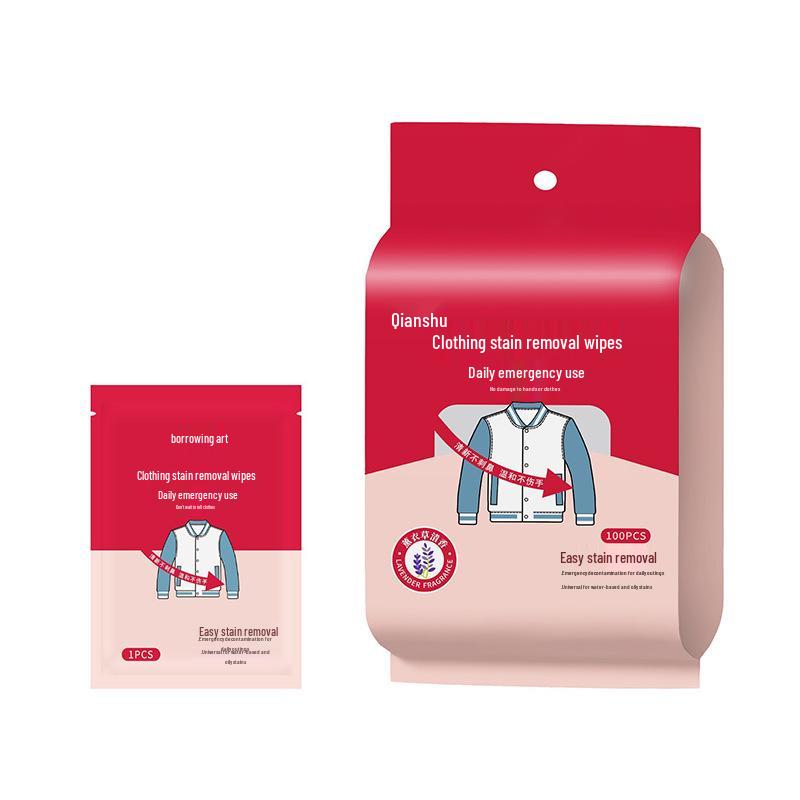 Portable No-Wash Clothing Stain Remover Wipes - Oil & Stain Removal, 20 Individually Wrapped Pieces, Emergency and Travel-Friendly.