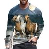 Animal Horse 3d Printing Men's Long Sleeve T-Shirt Fashion Street Trend O Collar Loose Comfortable Clothing Casual Quality Top