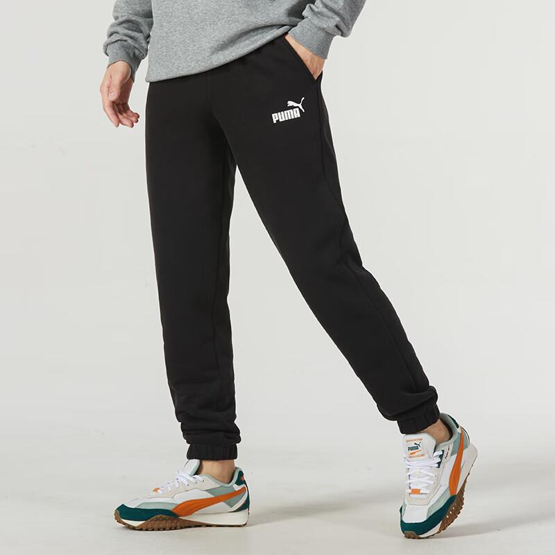 PUMA Solid Color Fleece Lined Warm Drawstring Knit Sports Pants Men bottoms Black 678450-01