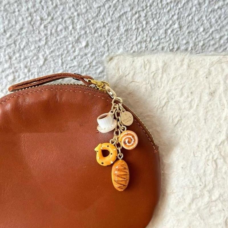 Coffee Cup and Bread Coin Purse Charm Fashionable Keychain Accessory Portable Bag Pendant for Women Girls Daily Use