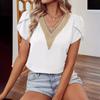 Wish summer new V-neck petal sleeves short sleeves solid color top women