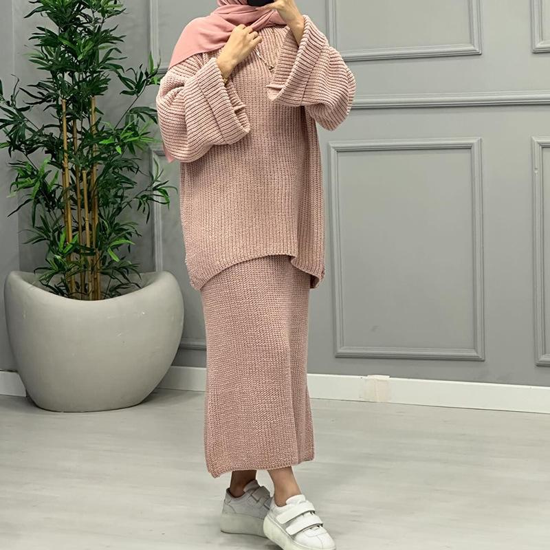 2025 Spring Women's Fashion: Loose Wide Sleeve Sweater & Midi Skirt Set