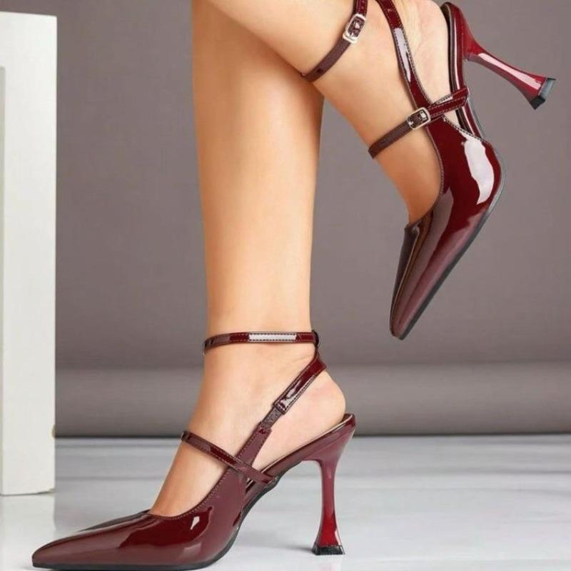 Fashion Summer New Wine Red Pointed Toe Shallow Mouth Stiletto Sandals Women's French Temperament Fashion Versatile High Heels