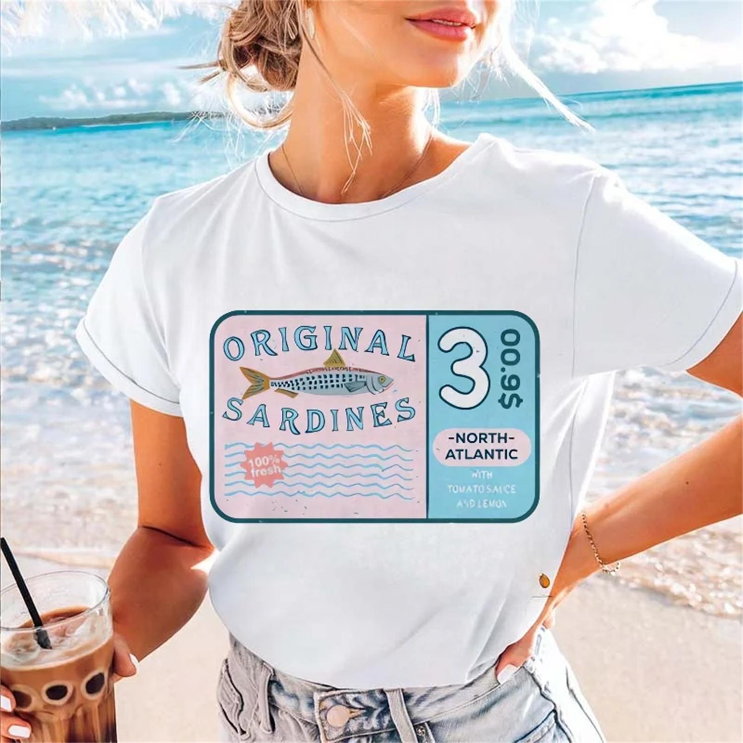 

Women s Cartoon Summer Original Sardinian Printed Short Sleeve Casual T-Shirt Cute Regular Top Popular Versatile O-Neck T-Shirt XXXXXL білий