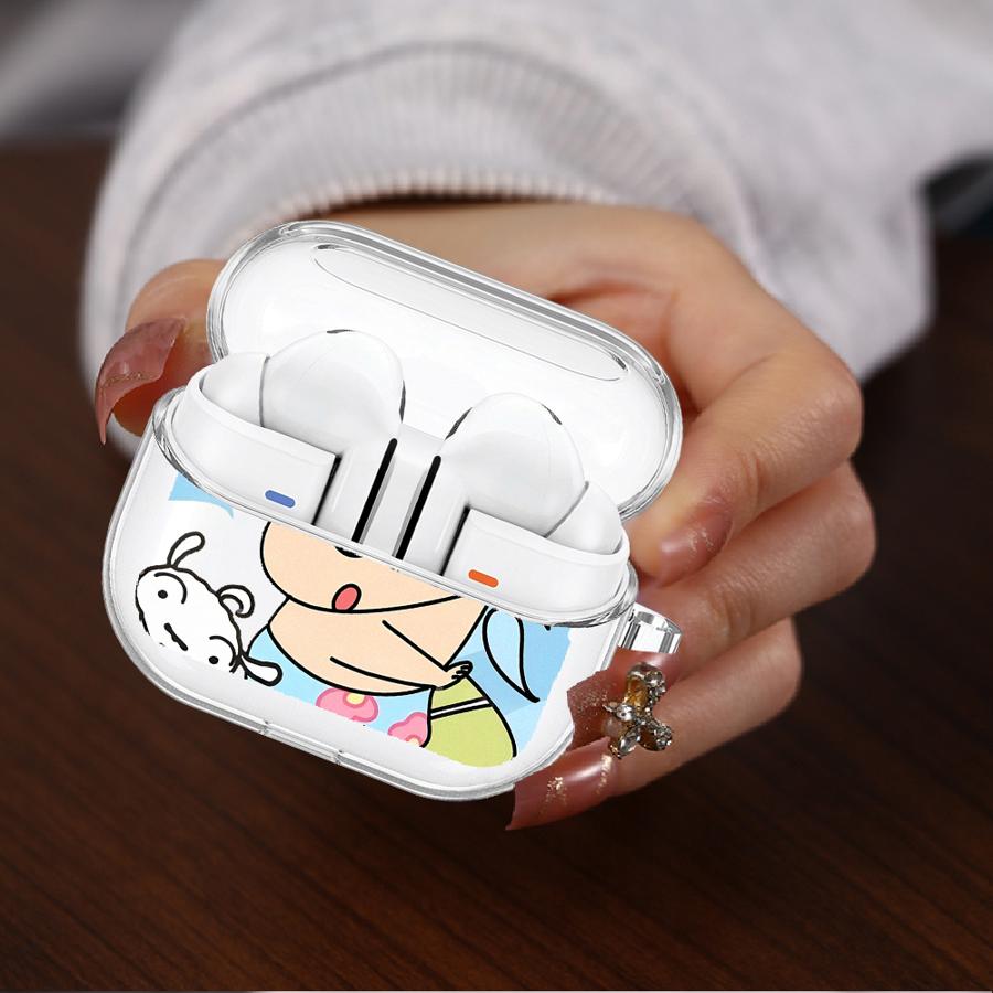 Case For Samsung Galaxy Buds 3 FE 3Pro 4Pro 4 Pro 2 2Pro Live Clear Earphone Cases Cover With Hook Cute Crayons Shinchan